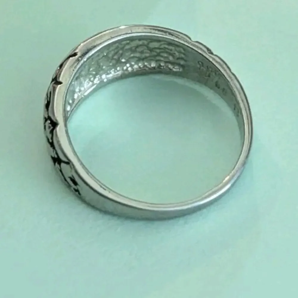 Vtg COP Silver Tone Inlay Ring Faux Turquoise Black Onyx Mens 12.5 Southwestern